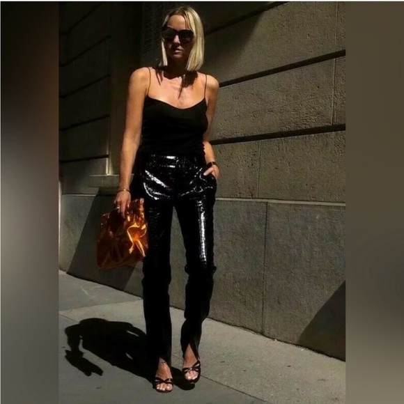 Zara Croc Embossed Faux Leather Pant with Split Hem Black - Size L - Picture 3 of 11